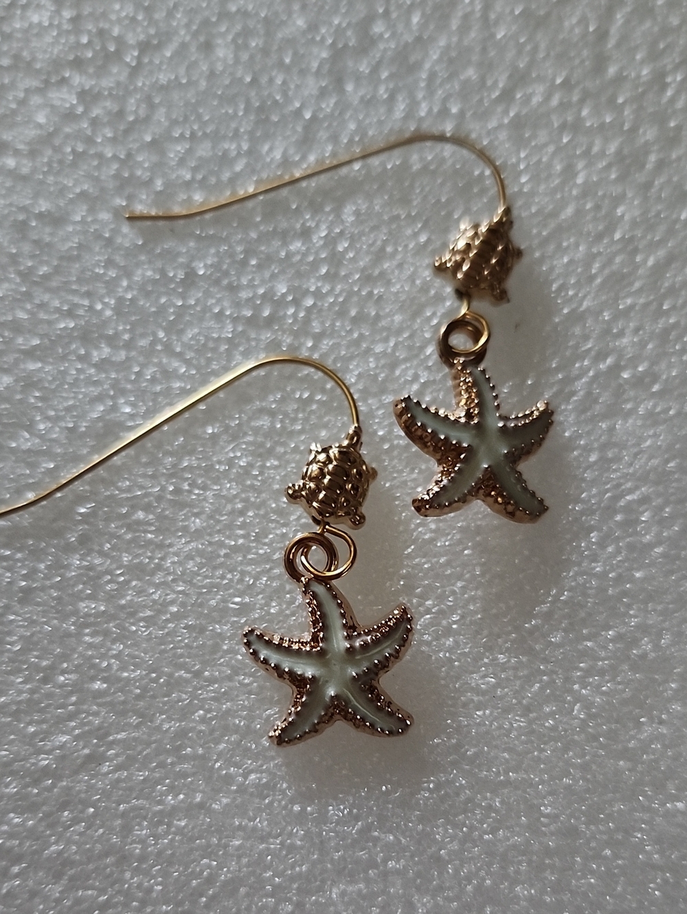 Hand Crafted Gold and White Starfish Drop Earrings